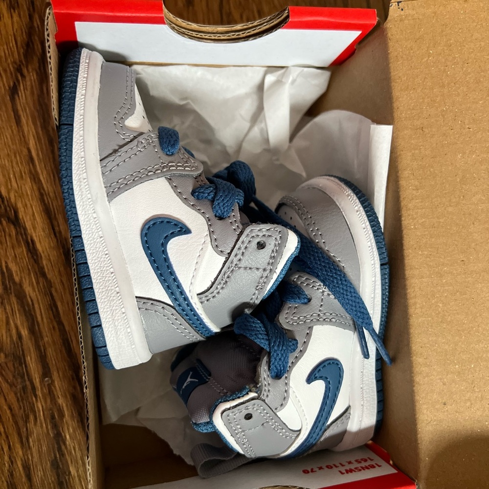 Nike Kids White, Gray & Blue High-Top Sneakers